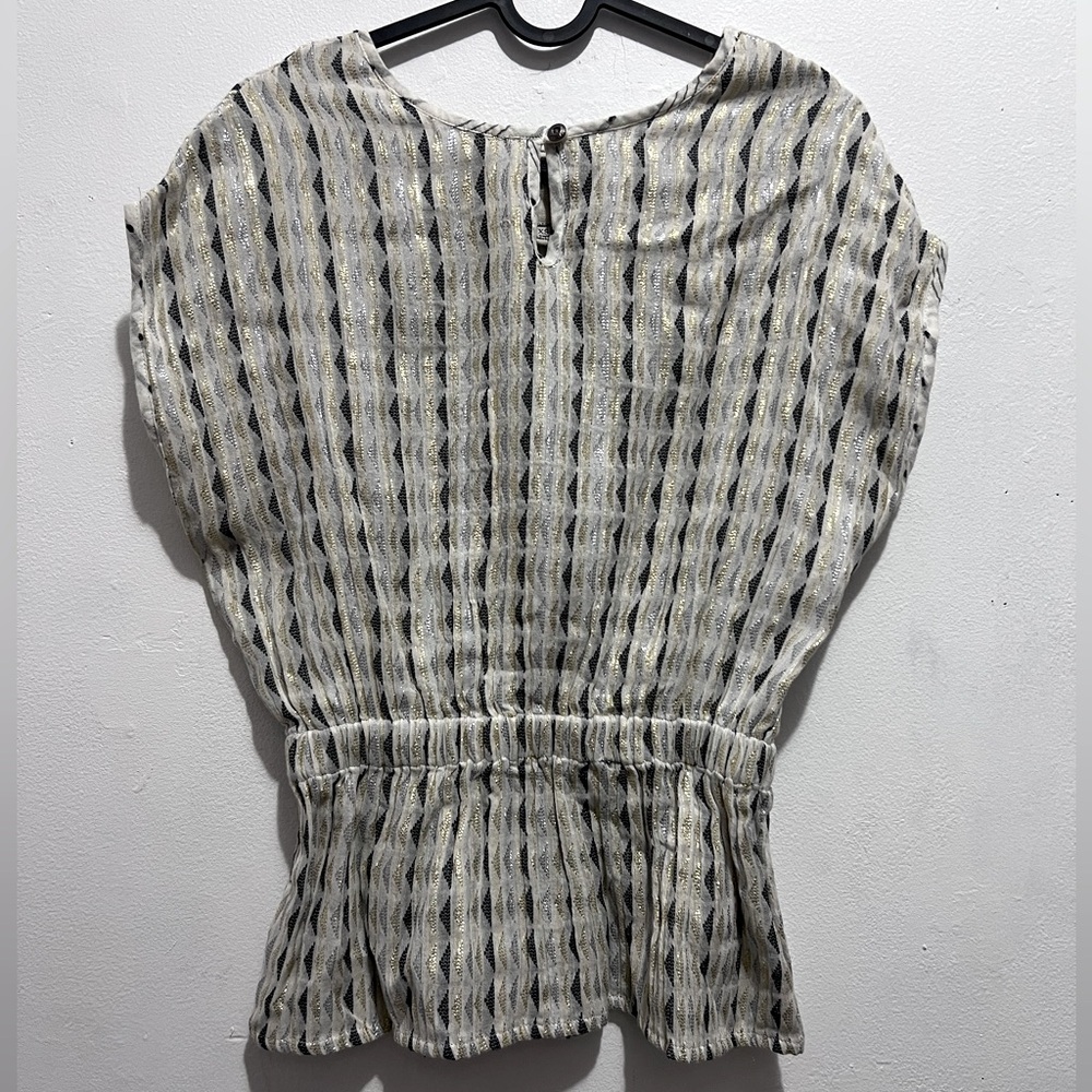 Ace & Jig Metallic Striped Peplum Blouse in Black, Cream, Gold